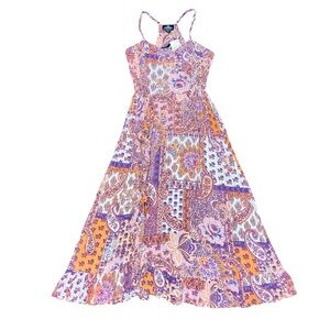 Angie Paisley Smocked Ruffle Midi Pink Dress Festival NWT Ladies Small Tier Boho